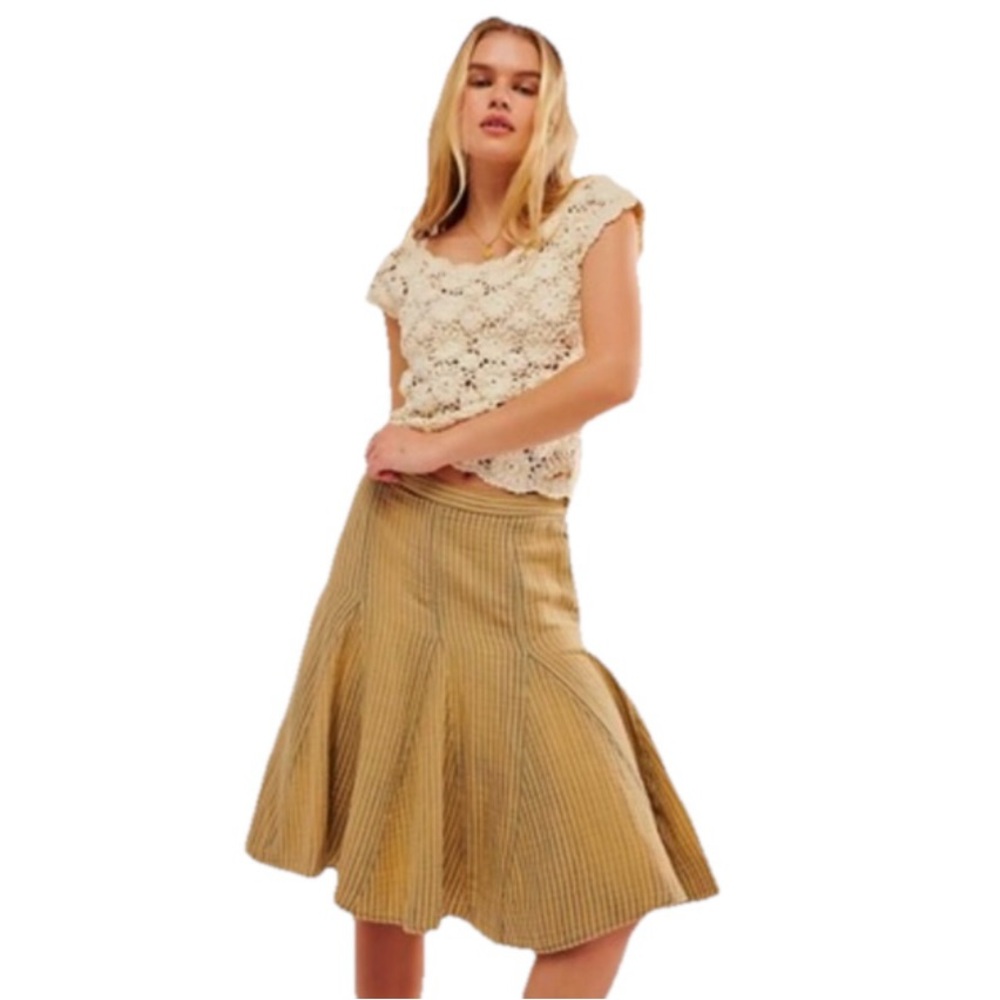 Free People Candace Midi Skirt Iced Coffee Overdye Women’s Tan Size Small